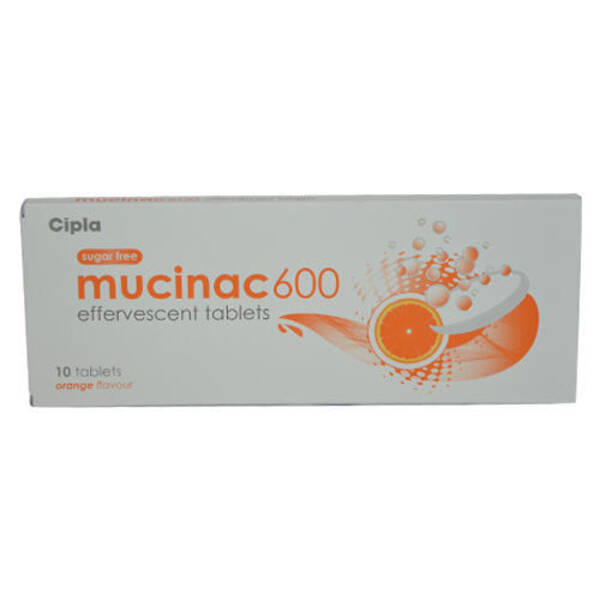 Mucinac 600 Effervescent Tablet Orange Sugar Free - Cipla