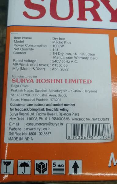 Dry Iron - Surya Roshni limited
