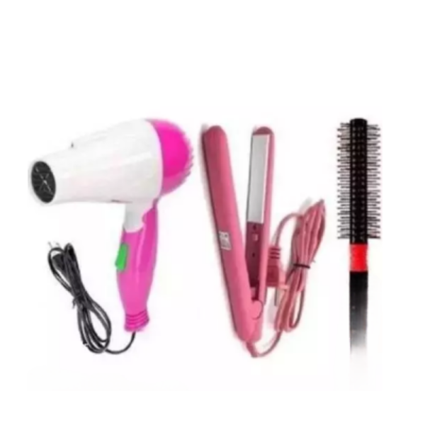 Hair Dryer, Straightener & Round Comb Combo - Generic
