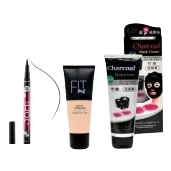 Combo Fit Me Foundation, Charcoal Mask & Waterproof Eyeliner - Fit Me
