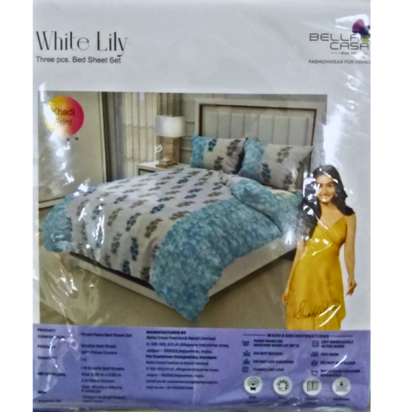 Double Bed Sheet With Pillow Covers - White Lily