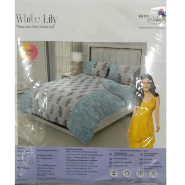 Double Bed Sheet With Pillow Covers - White Lily