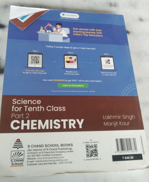 Science for Tenth Class Part 2 Chemistry - S Chand Publishing