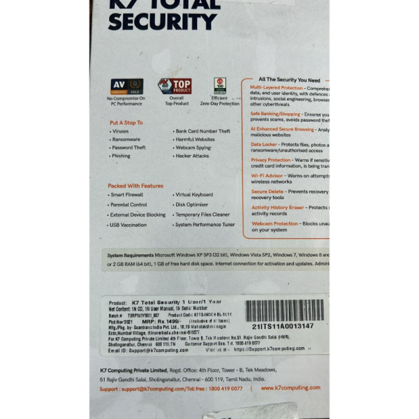 Antivirus Software Key - K7 Total Security