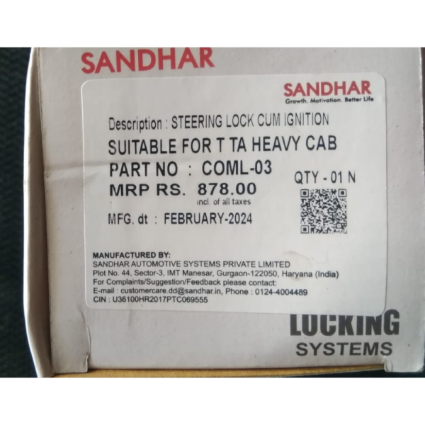 Ignition Cum Steering Lock - Sandhar
