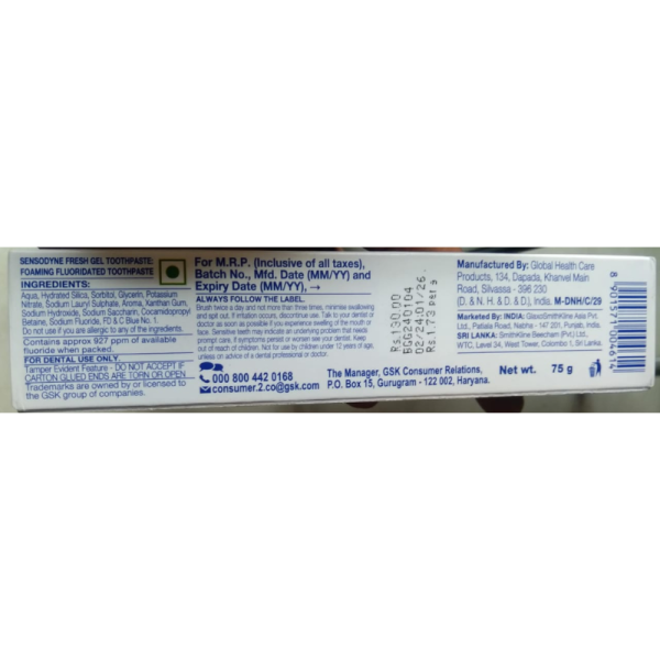 Sensodyne Tooth Paste - GSK (Glaxo SmithKline Pharmaceuticals Ltd)