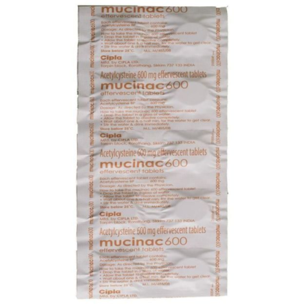 Mucinac 600 Effervescent Tablet Orange Sugar Free - Cipla