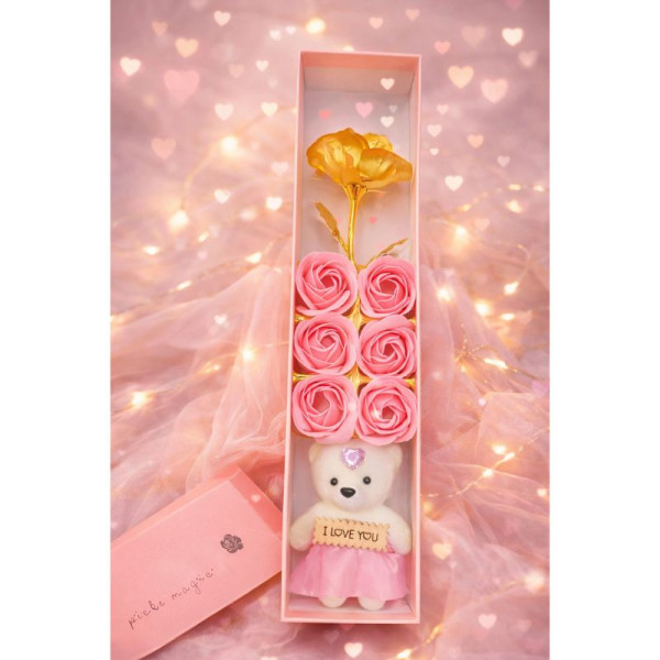 Artificial Flower & Teddy Gift Image
