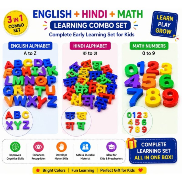 English, Hindi Alphabet & Math Number Set Image