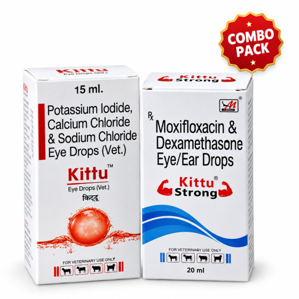 Kittu Strong & Kittu Veterinary Eye Drops Combo – Moxifloxacin, Dexamethasone & Eye Care Drops - Macnor